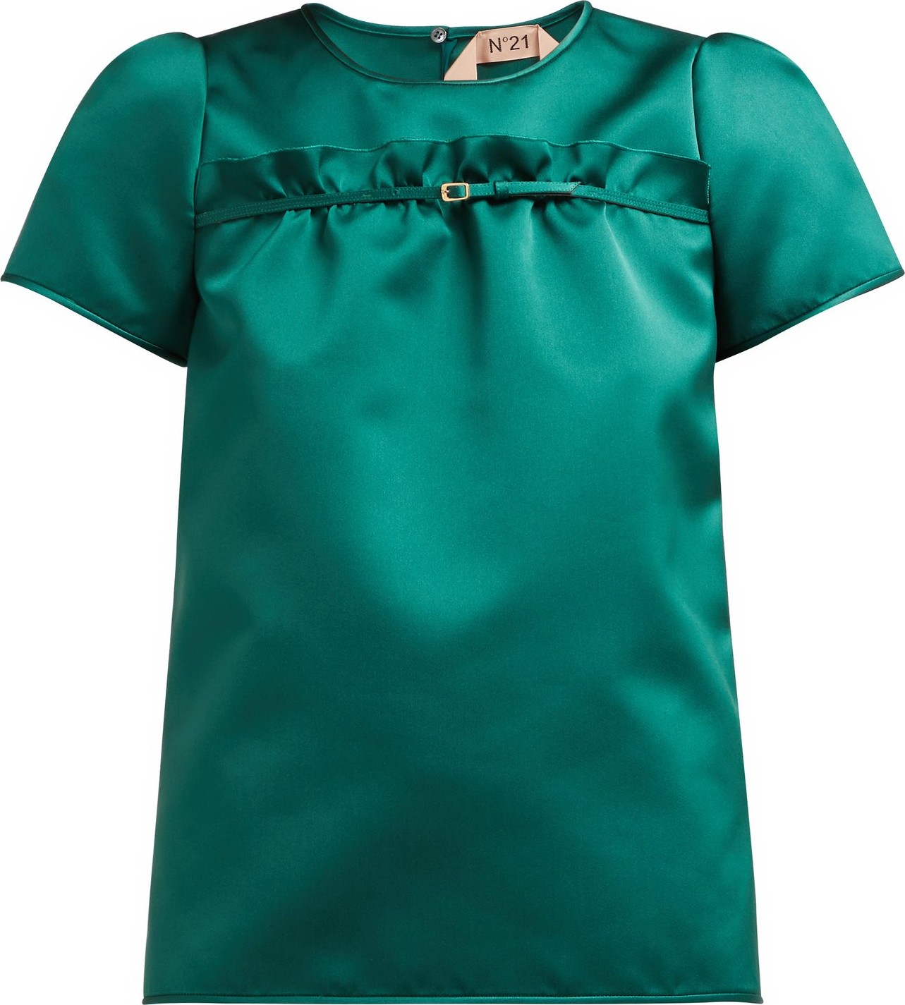 Nº21 Buckle-fastening ruffle satin top