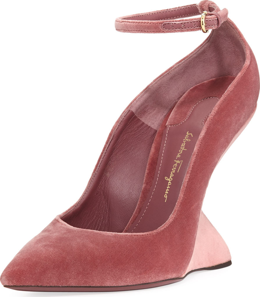 Salvatore Ferragamo Arsina 105 Velvet Wedge Pump, Blush