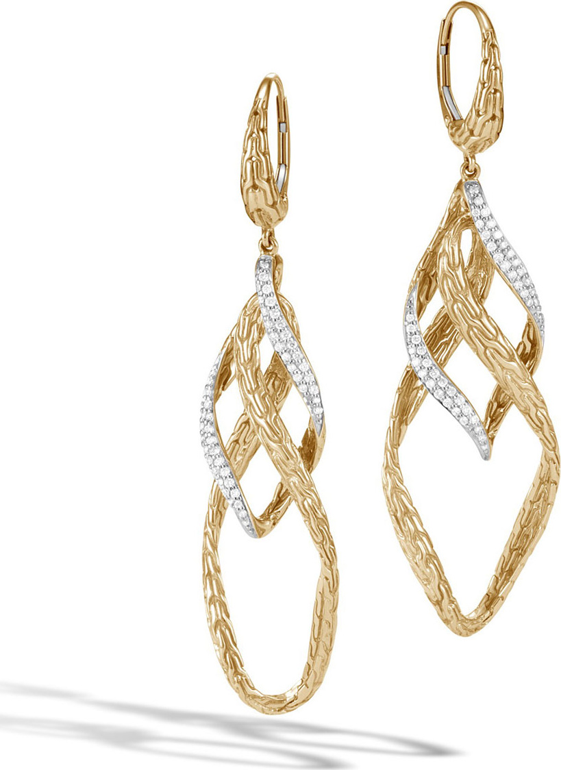 John Hardy 18k Classic Chain Double Wave Drop Earrings
