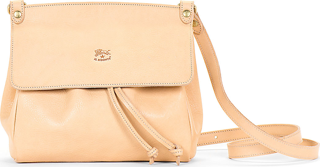 Il Bisonte Large Leather Flap Crossbody Bag, Beige