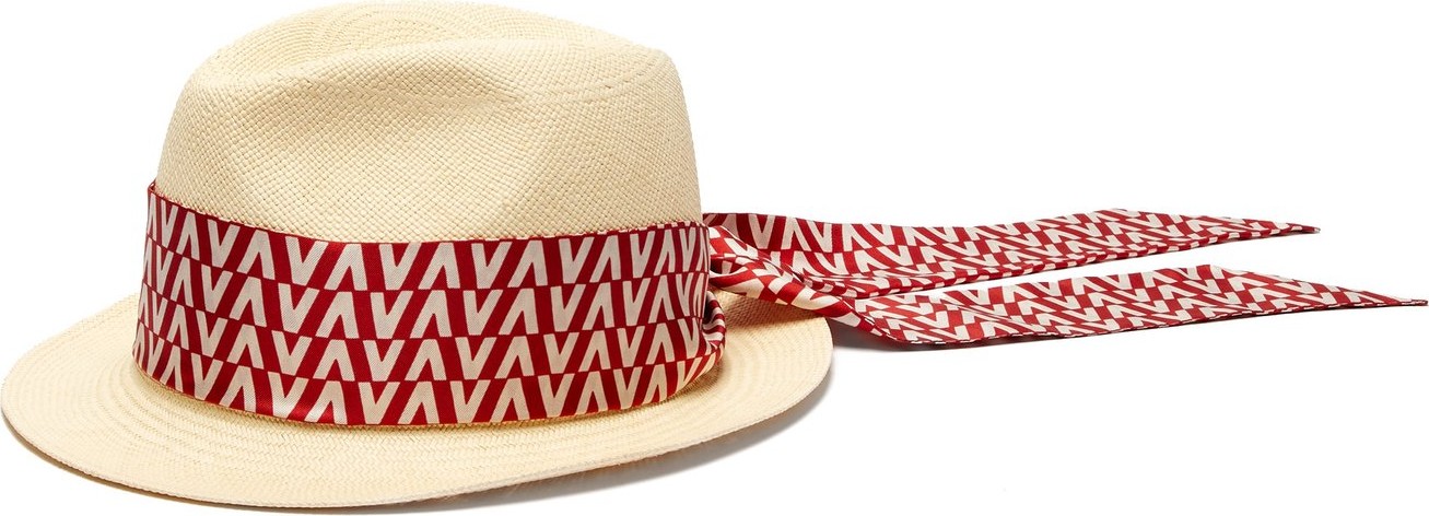 Valentino Optical-print scarf straw trilby hat