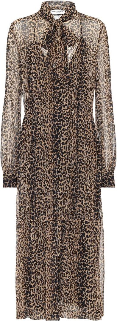 Saint Laurent Leopard-print silk midi dress