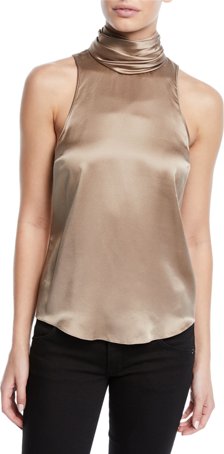 Cinq A Sept Jazlyn Silk Sleeveless Turtleneck Top
