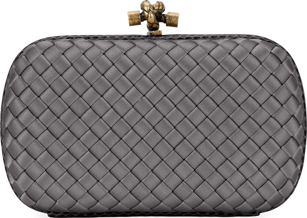 Bottega Veneta Woven Satin Chain Knot Clutch Bag