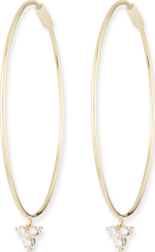 EF Collection The Perfect 14k Gold Hoop Earrings w/ Diamond Trio
