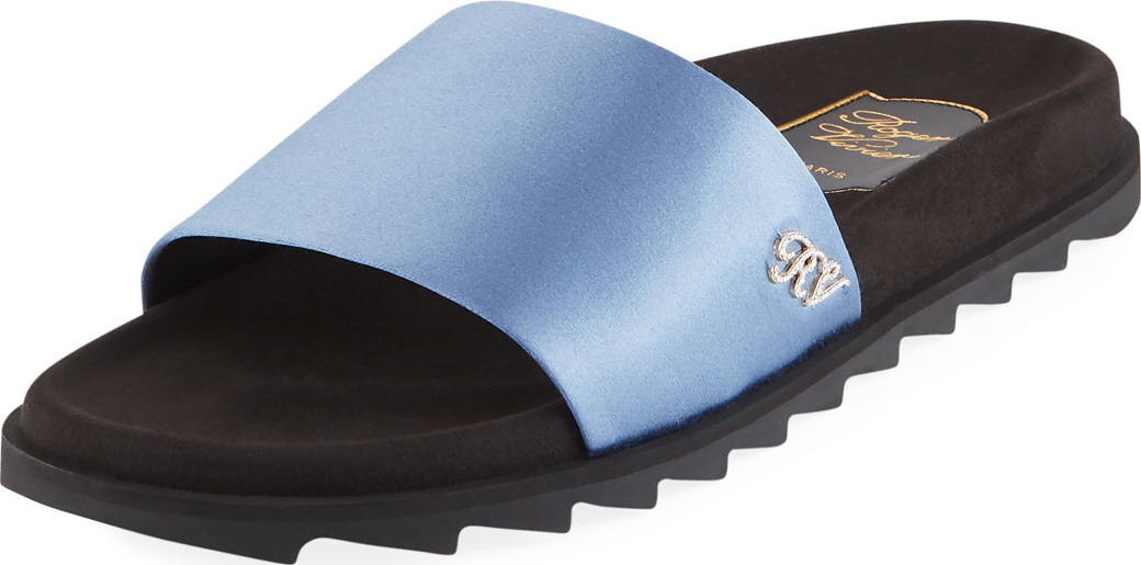 Roger Vivier Slidy Viv Strass Satin Pool Slide Sandal
