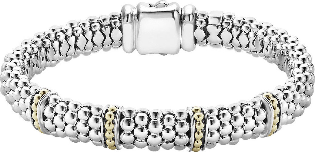 LAGOS 9mm Sterling Silver Enso Bar Caviar Rope Bracelet