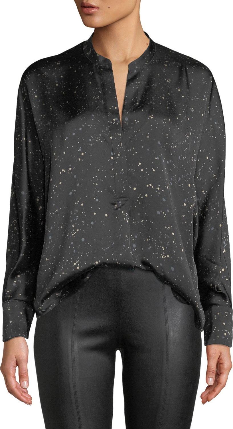 Vince Constellation-Print Satin Popover Blouse