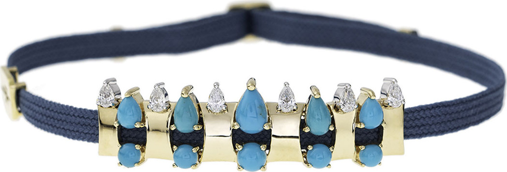 Nikos Koulis Spectrum 18k Gold Turquoise & Diamond Bracelet on Cord
