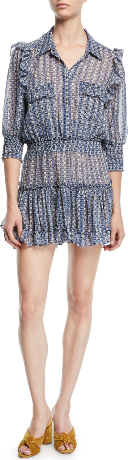 MISA Los Angeles Lillian Printed Ruffle Mini Shirtdress MISA Los Angeles Lillian Printed Ruffle Mini Shirtdress