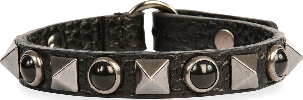 Valentino Rockstud Rolling Noir Leather Bracelet