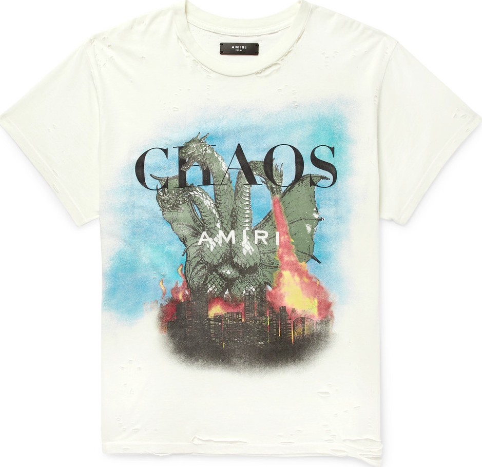 Amiri Distressed Printed Cotton-Jersey T-Shirt
