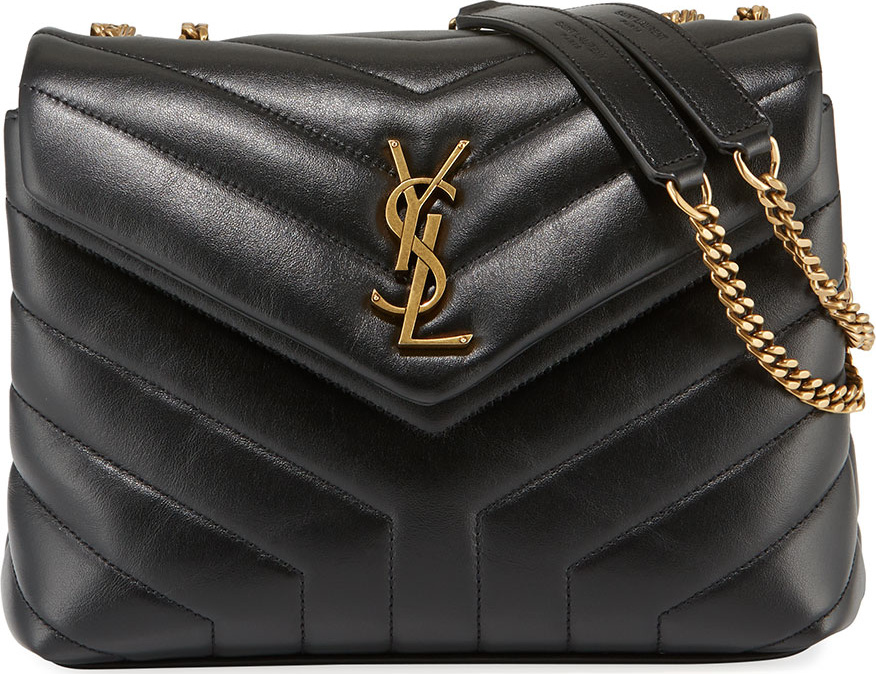 Saint Laurent Loulou Monogram YSL Small V-Flap Chain Shoulder Bag - Lt. Bronze Hardware