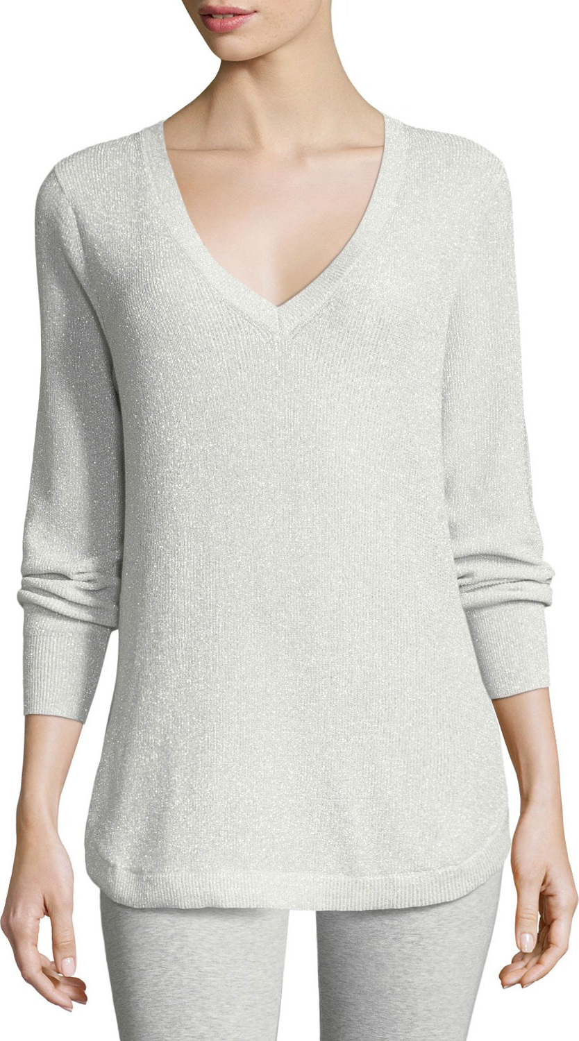 Joan Vass V-Neck Lurex Sweater