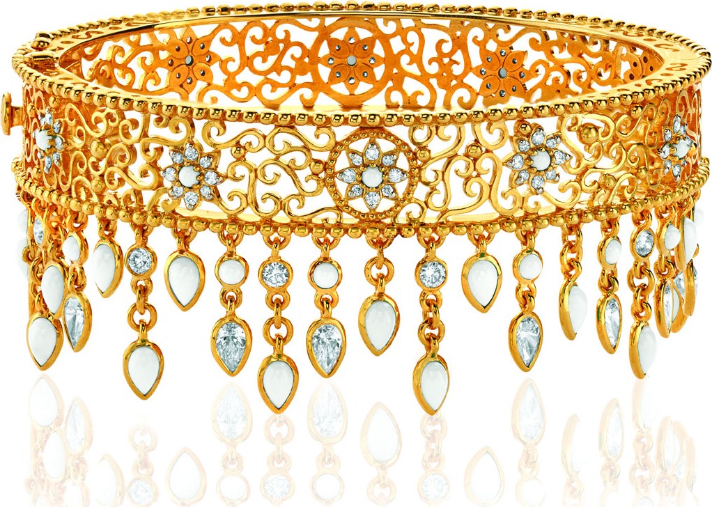 Buddha Mama 20k Gold Diamond & Agate Filigree Bangle