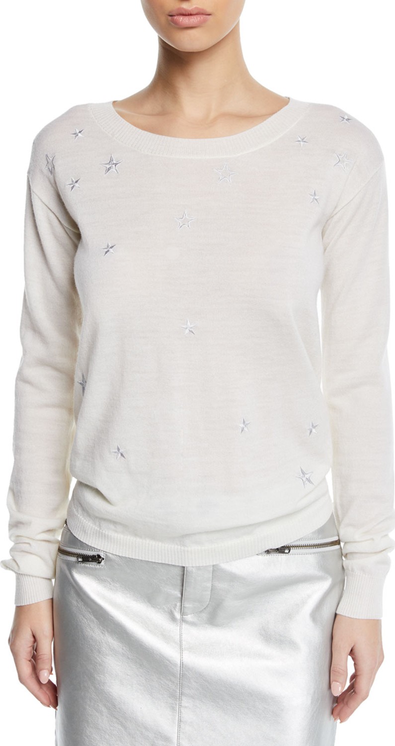 Rebecca Minkoff Lilita Scoop-Neck Sweater with Star Embroidery