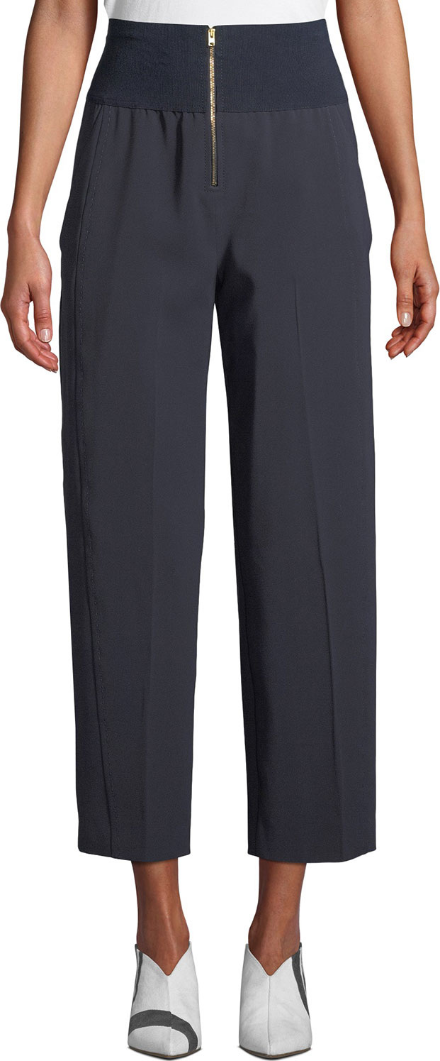 Carven Ribbed High-Waist Cropped Trousers