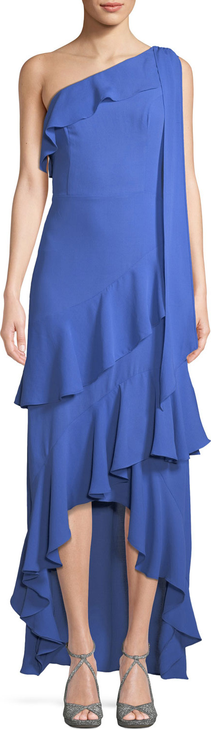 Parker Jordan Long One-Shoulder High-Low Dress