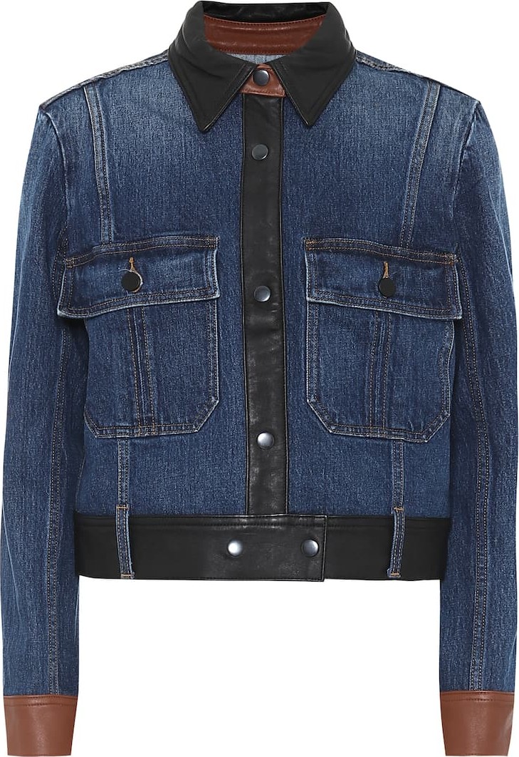 FRAME DENIM Leather-trimmed denim jacket
