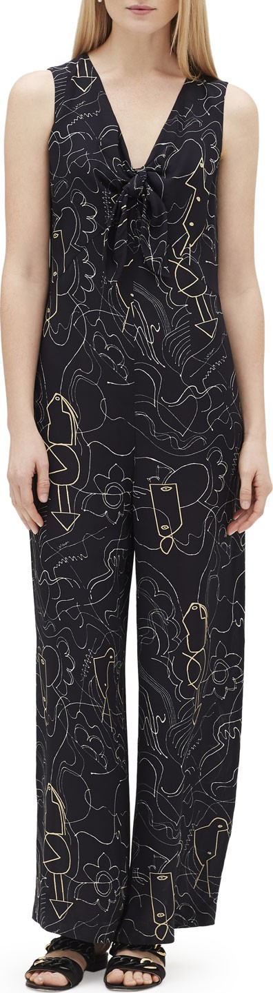 Lafayette 148 New York Adelphi Progressive-Print V-Neck Sleeveless Jumpsuit