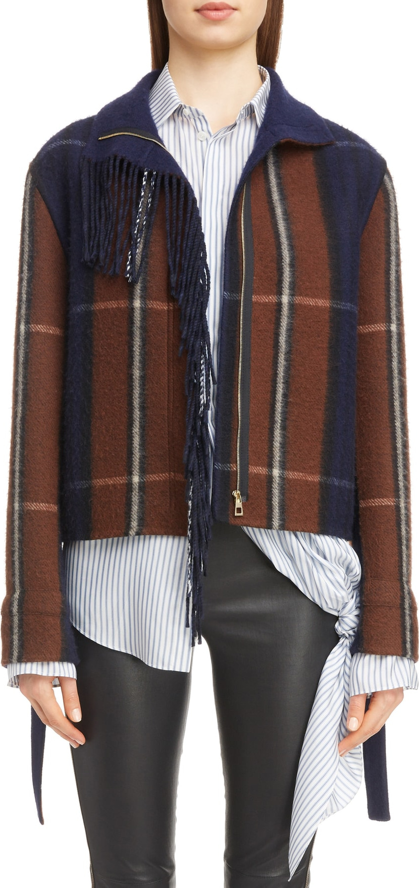 LOEWE Plaid Fringe Trim Wool & Cashmere Jacket