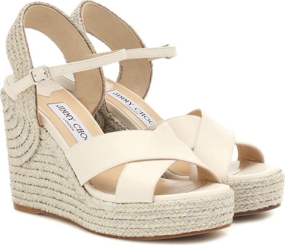 Jimmy Choo Dellena 100 leather-trimmed espadrilles