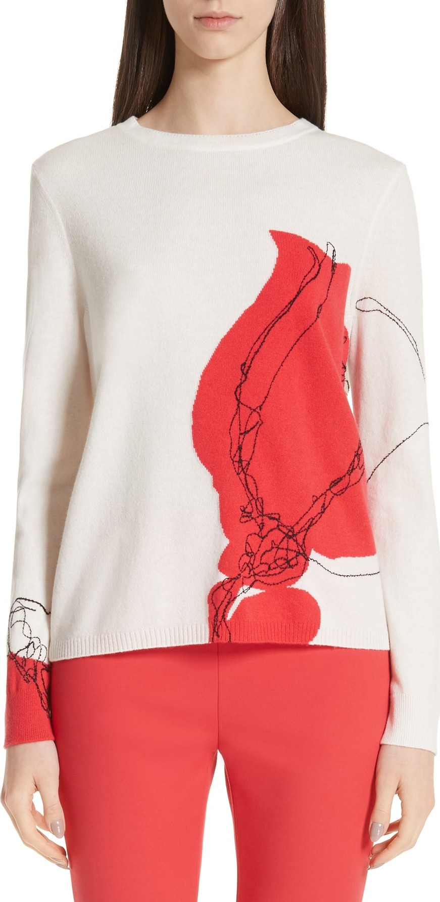 St. John Intarsia Knit Cashmere Jersey Sweater