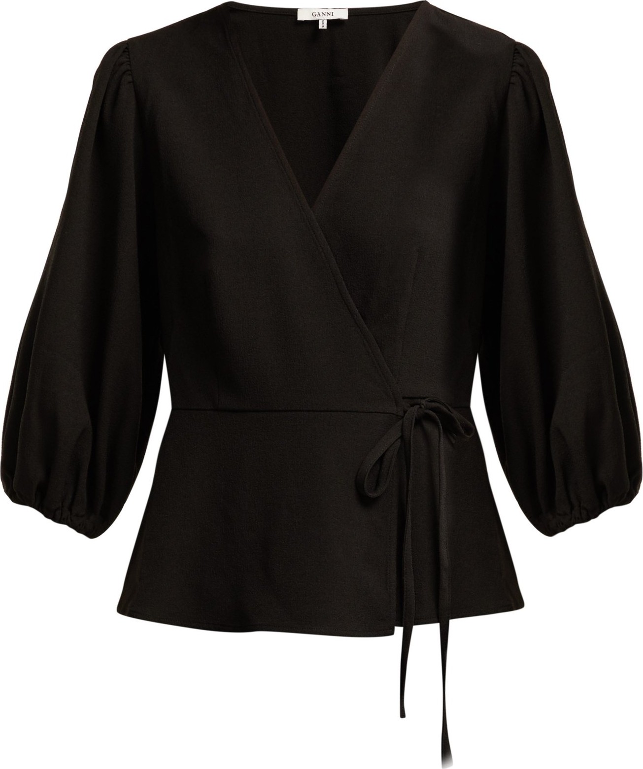 Ganni Clark puff-sleeved wrap top