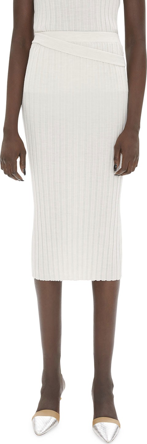 Helmut Lang Double Waistband Fine Wool Ribbed Skirt