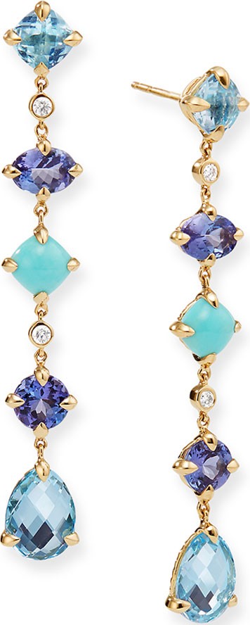 David Yurman Chatelaine 18k Multi-Drop Earrings, Blue