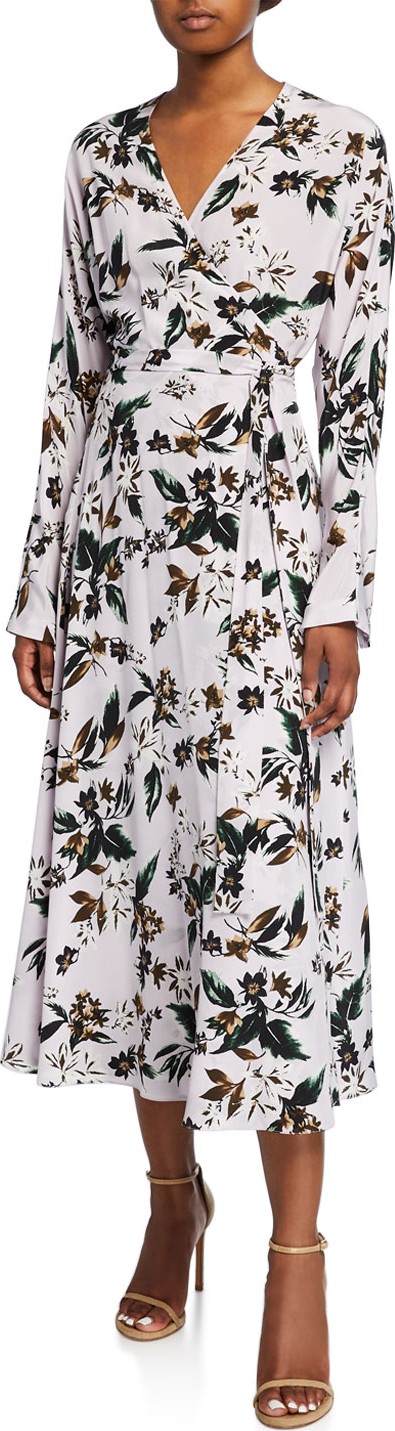 DIANE von FURSTENBERG Elle Floral-Print Long-Sleeve Faux-Wrap Midi Dress