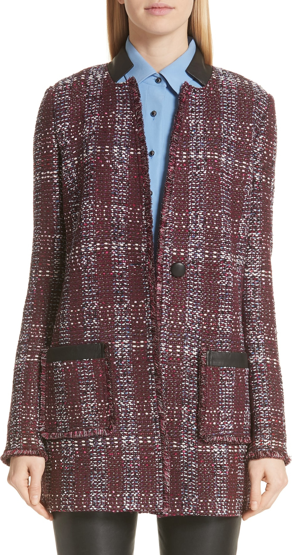 St. John Flecked Textures Plaid Knit Jacket