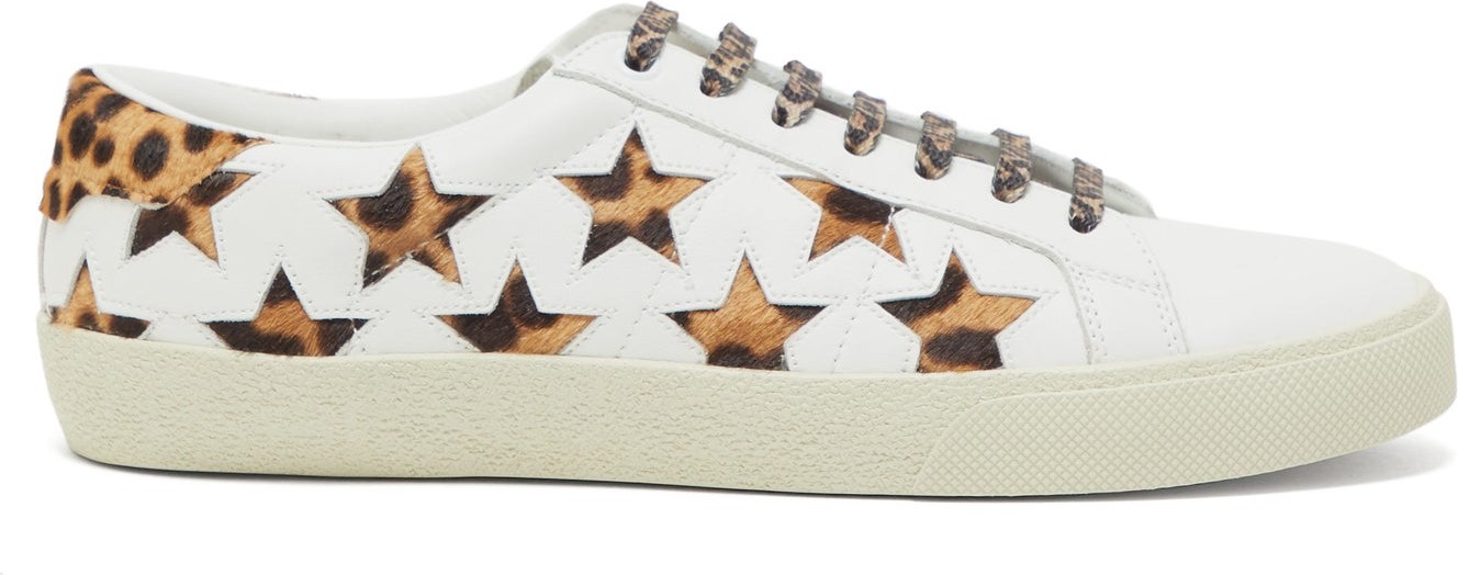 Saint Laurent California calf-hair trim leather trainers
