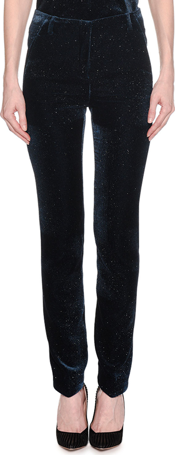 Giorgio Armani Mid-Rise Skinny-Leg Pinstripe Glitter Velvet Pants