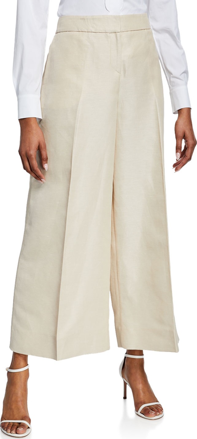 Oscar De La Renta Mid-Rise Wide-Leg Linen Twill Pants