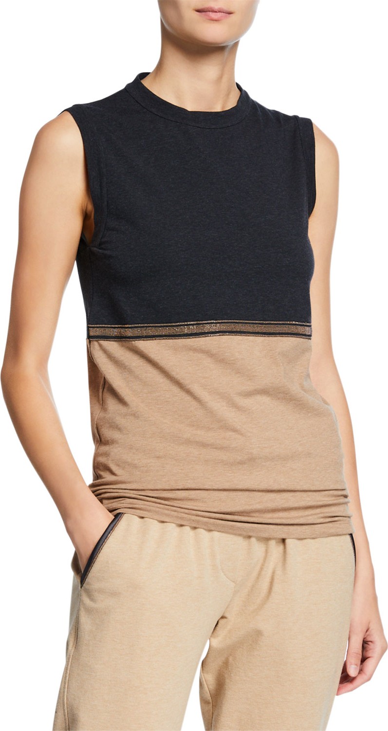 Brunello Cucinelli Two-Tone Monili-Beaded Cotton Tank