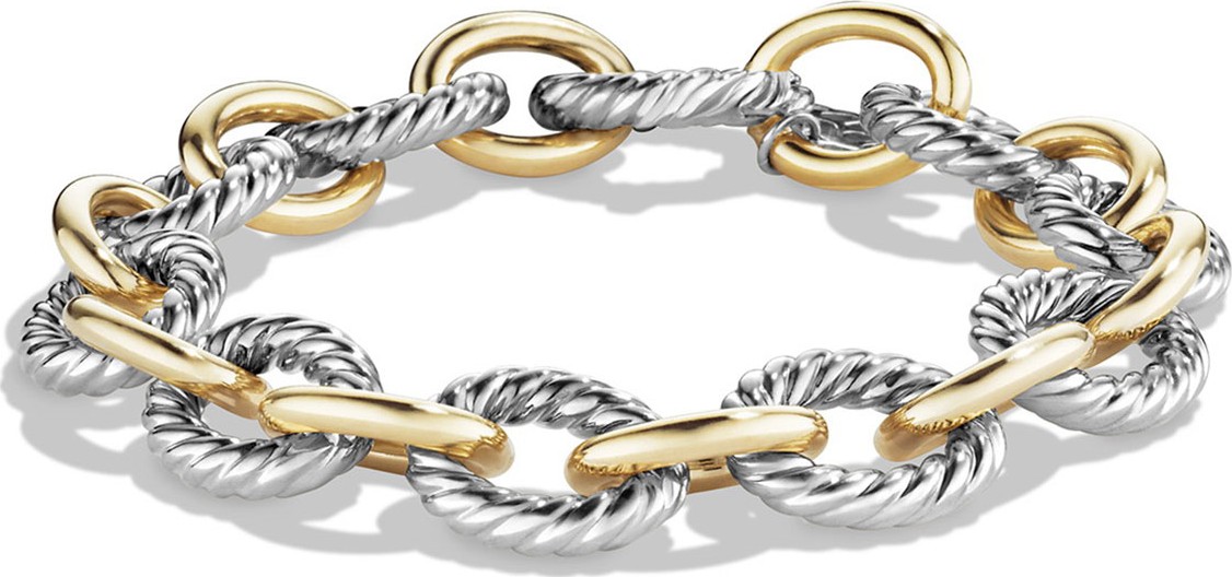 David Yurman Large Oval Link Chain Bracelet, Silver/Gold