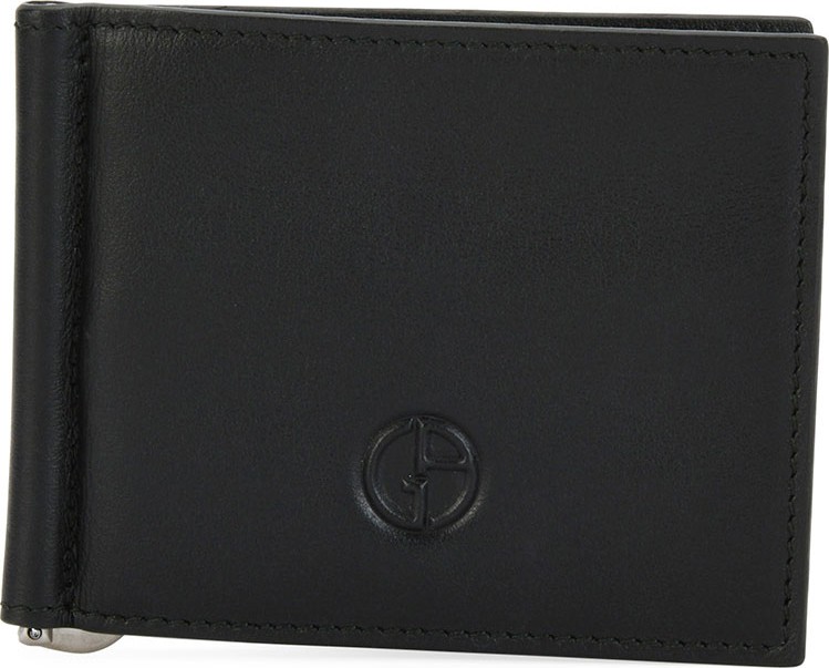 Giorgio Armani Leather Card Case with Money Clip  Black