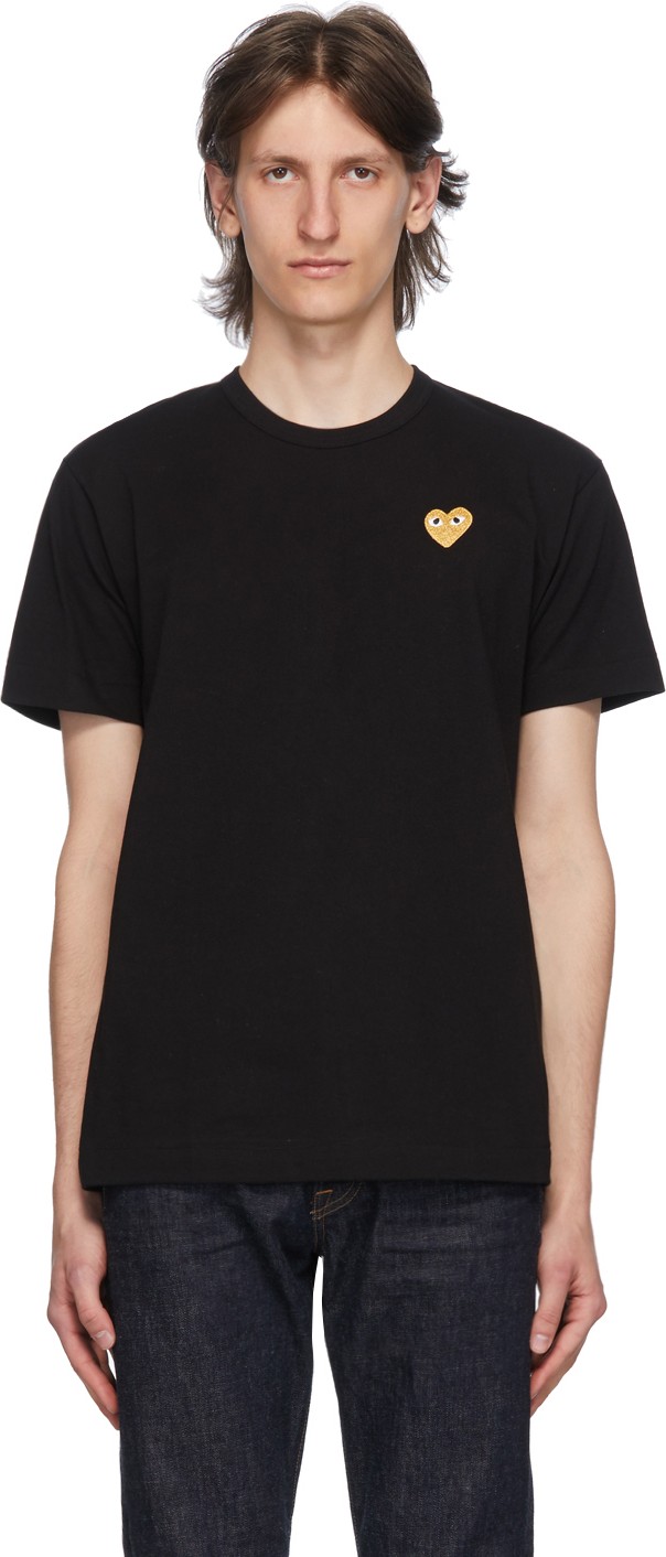 Comme Des Garcons PLAY Black & Gold Heart Patch T-Shirt