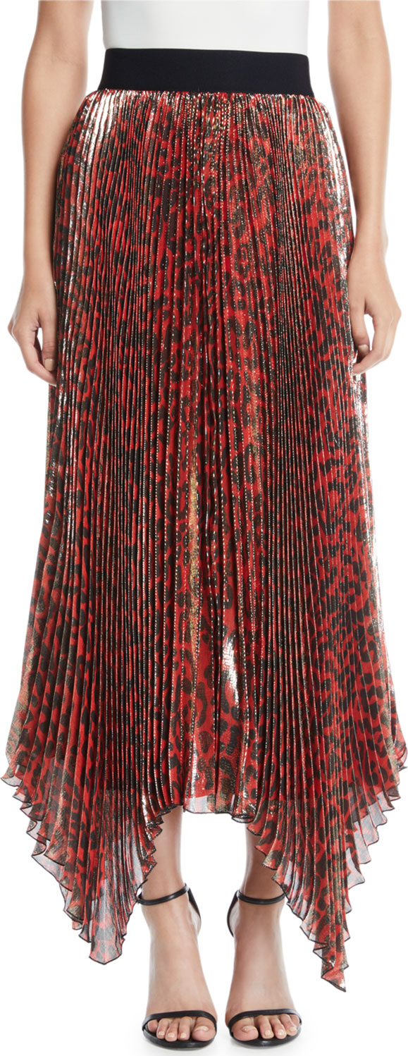 Alice + Olivia Katz Shimmery Leopard Pleated Maxi Skirt