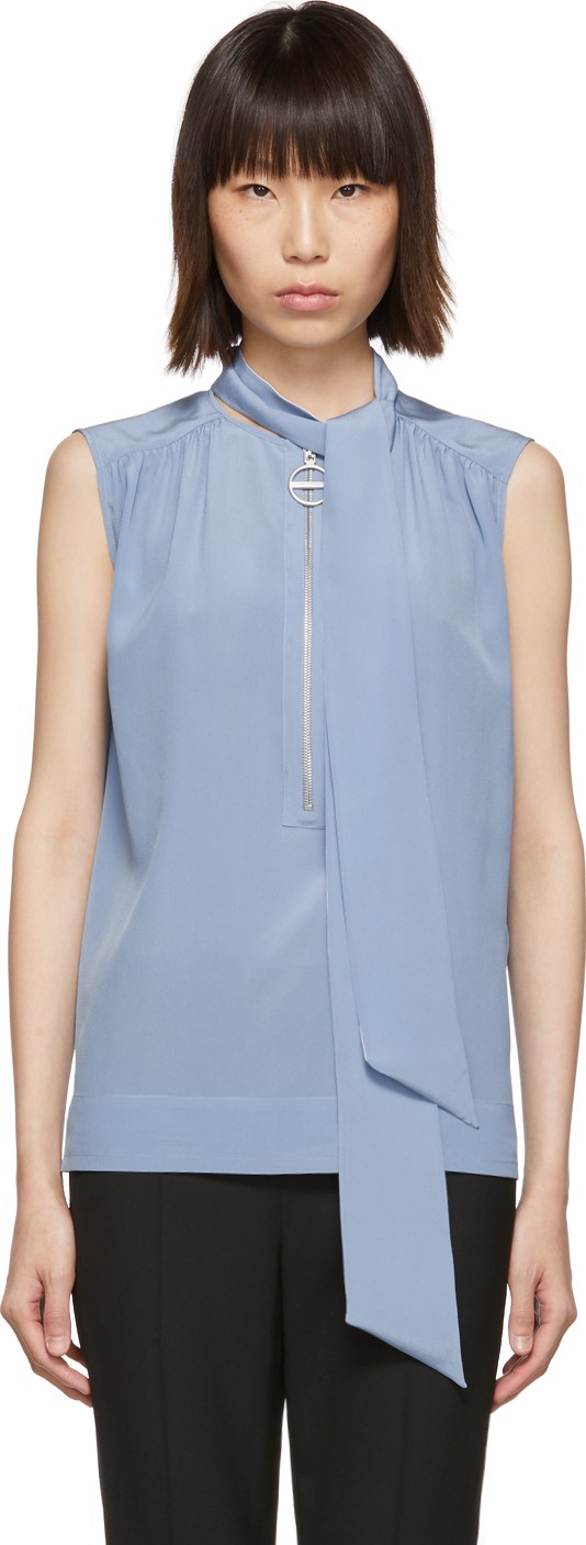 Givenchy Blue Silk Sleeveless Blouse