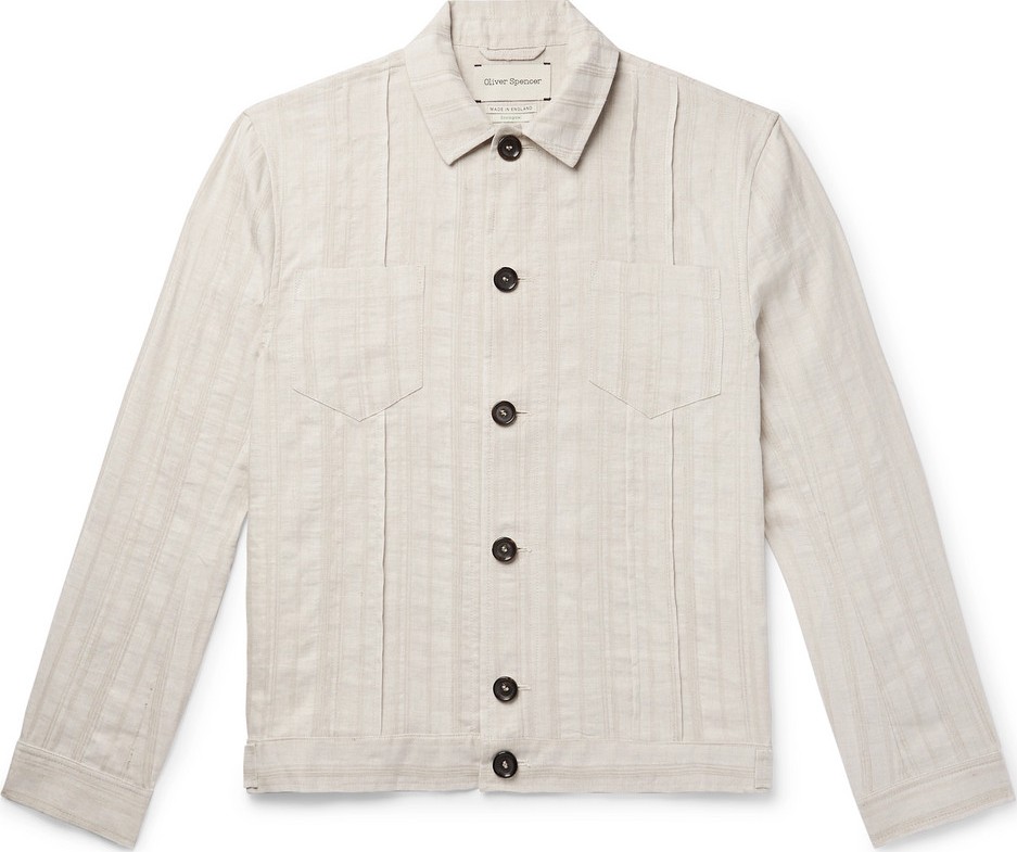 Oliver Spencer Beckford Striped Linen and Cotton-Blend Jacquard Jacket