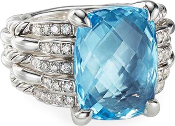 David Yurman Tides Diamond & Blue Topaz Ring