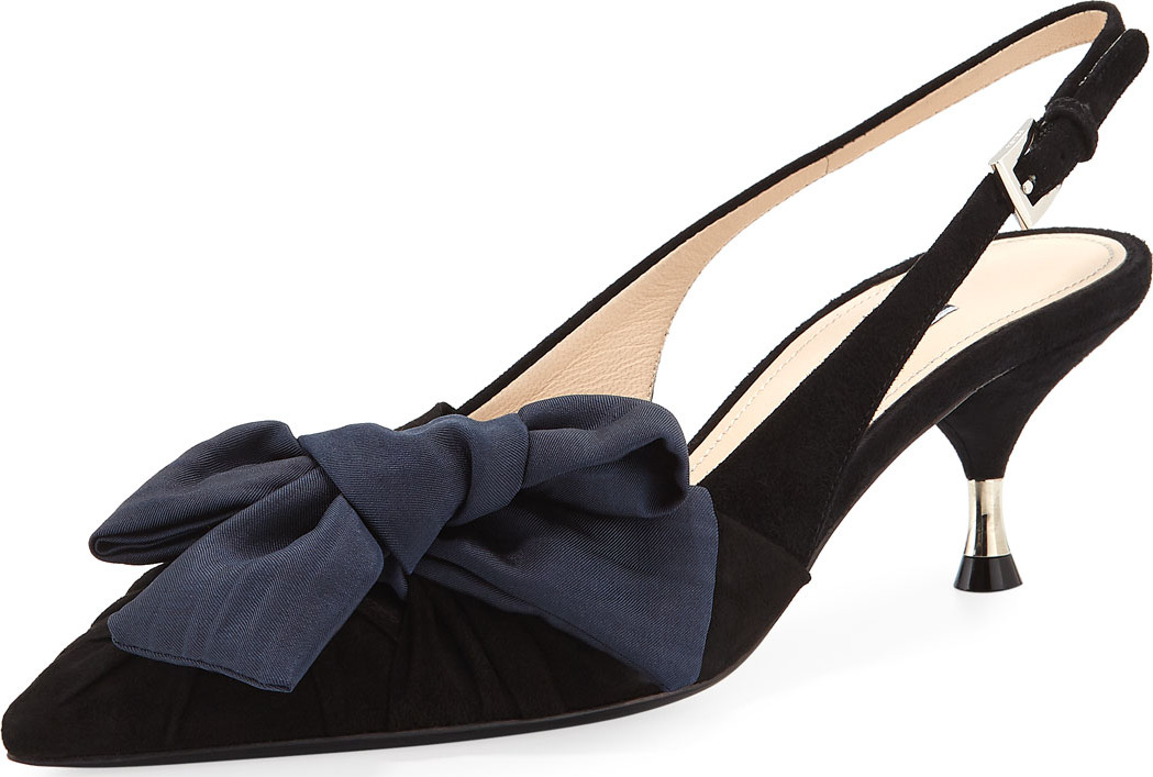 Prada Suede Slingback Bow Pumps