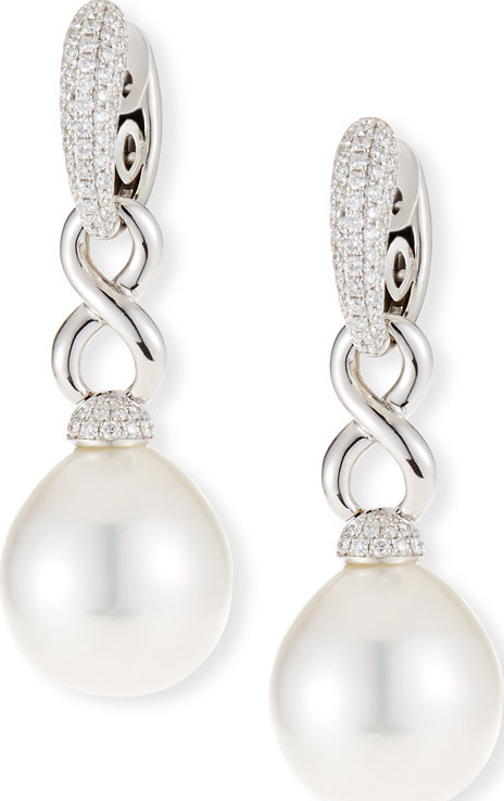 Belpearl 18k Twisted Diamond Pavé South Sea Pearl Drop Earrings