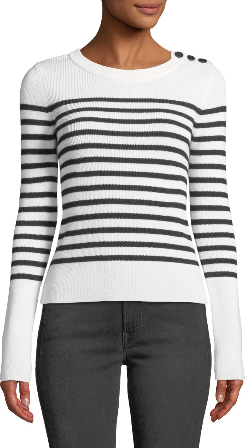 FRAME DENIM Button-Shoulder Striped Merino Wool Sweater