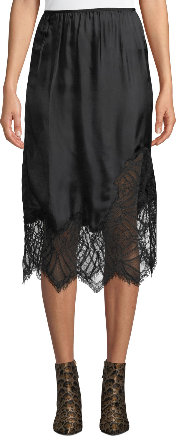 Helmut Lang Satin Lace Midi-Length Slip Skirt