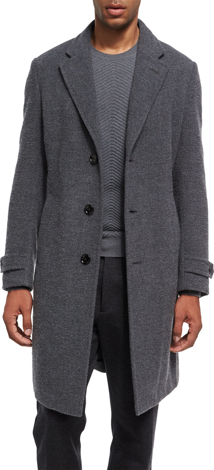 Ermenegildo Zegna Four-Button Cashmere Boucle Overcoat