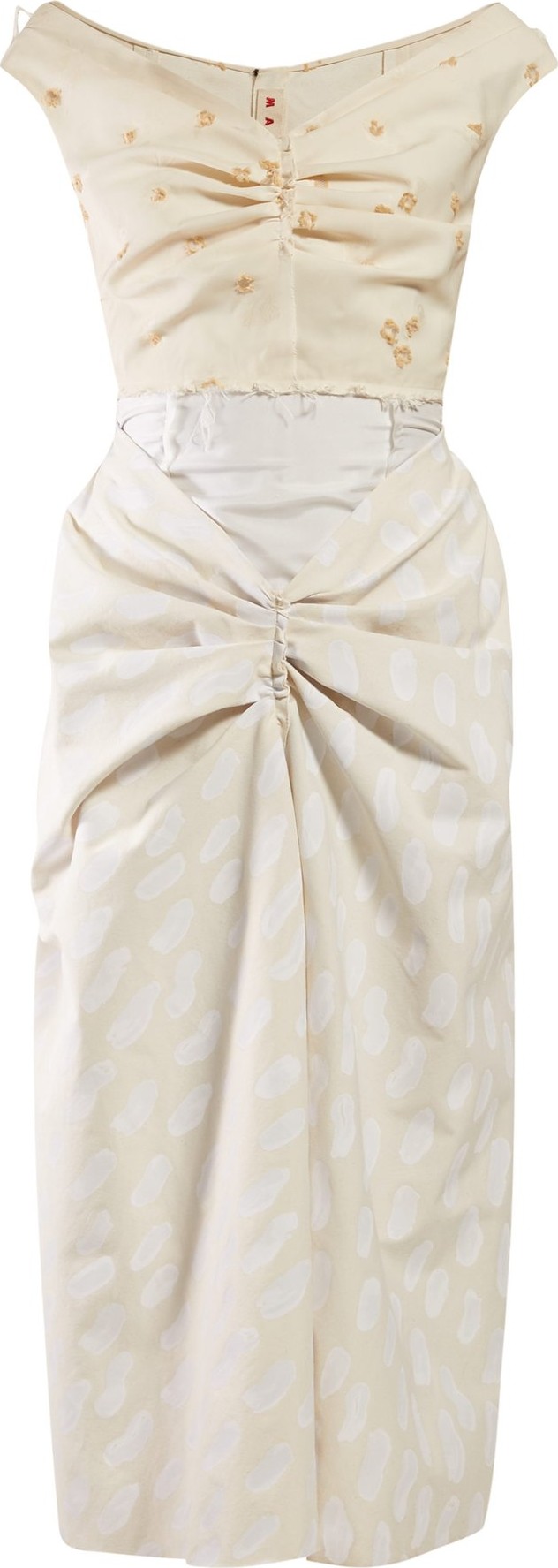 Marni Off-shoulder gathered-front cotton midi dress