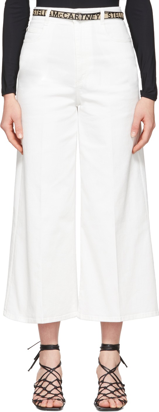 Stella McCartney White Denim Cropped Wide-Leg Jeans